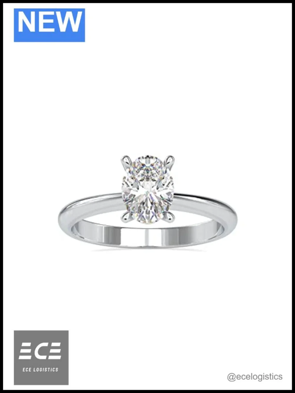 10K White Gold Oval Moissanite Solitaire Engagement Ring Size 5